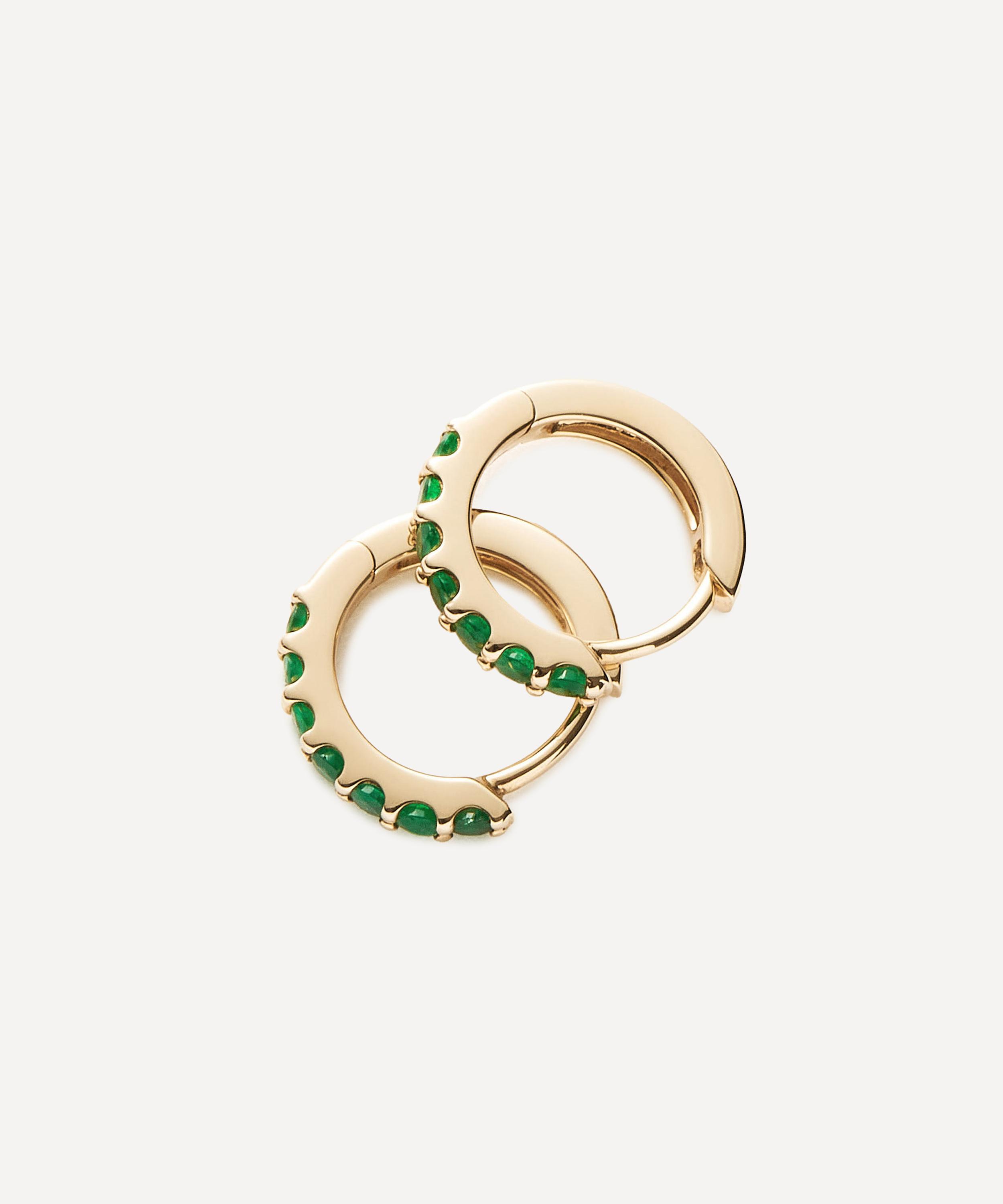 Missoma - 14ct Gold Fine Emerald Huggie Hoop Earrings image number 2