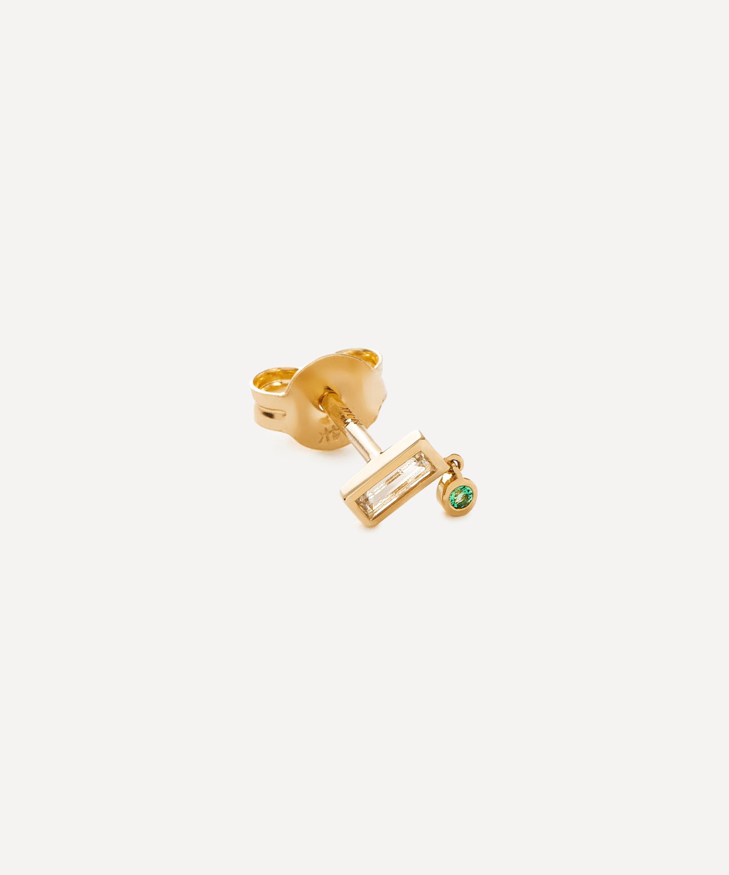 Missoma - 14ct Gold Fine Emerald Single Drop Stud Earring image number 2