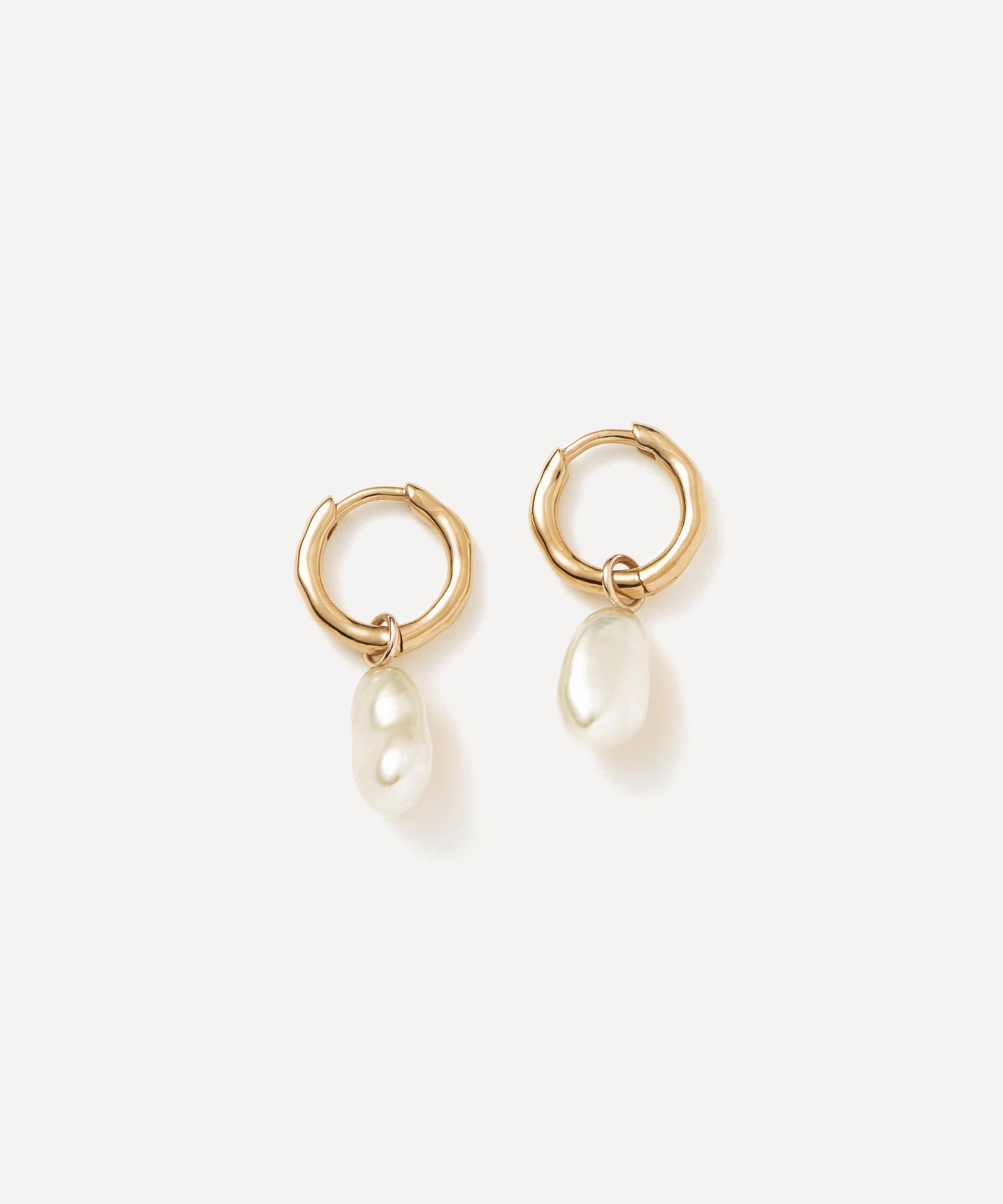 Missoma - 14ct Gold Fine Pearl Drop Mini Hoop Earrings image number 0