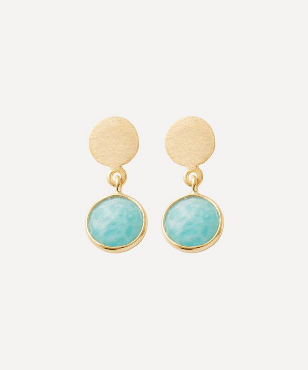 Auree - 18ct Gold-Plated Vermeil Silver Salina Amazonite Disc Drop Earrings image number null