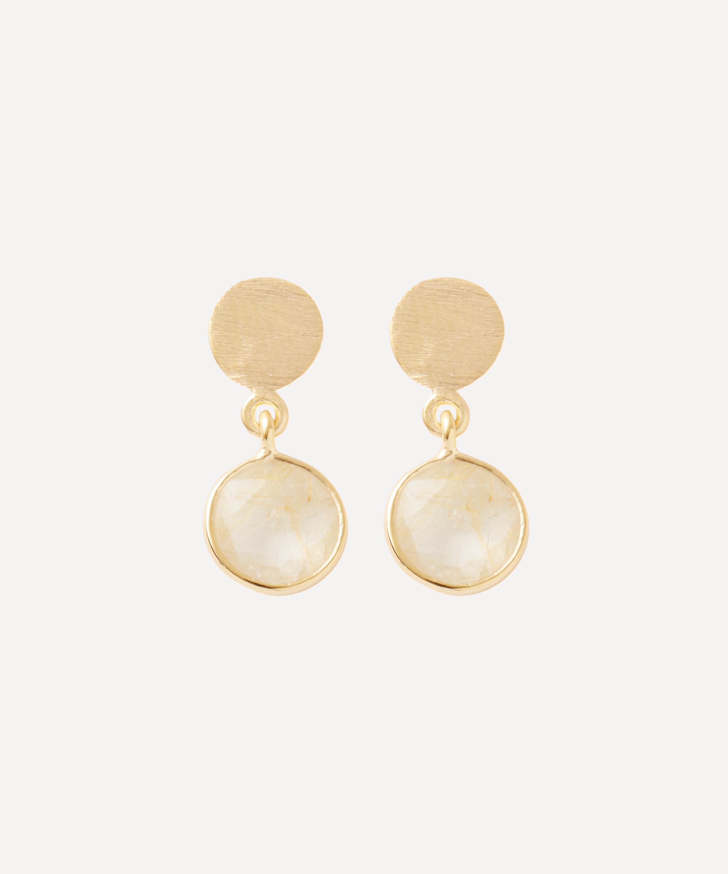 Auree - 18ct Gold-Plated Vermeil Silver Salina Rutilated Quartz Disc Drop Earrings image number 0