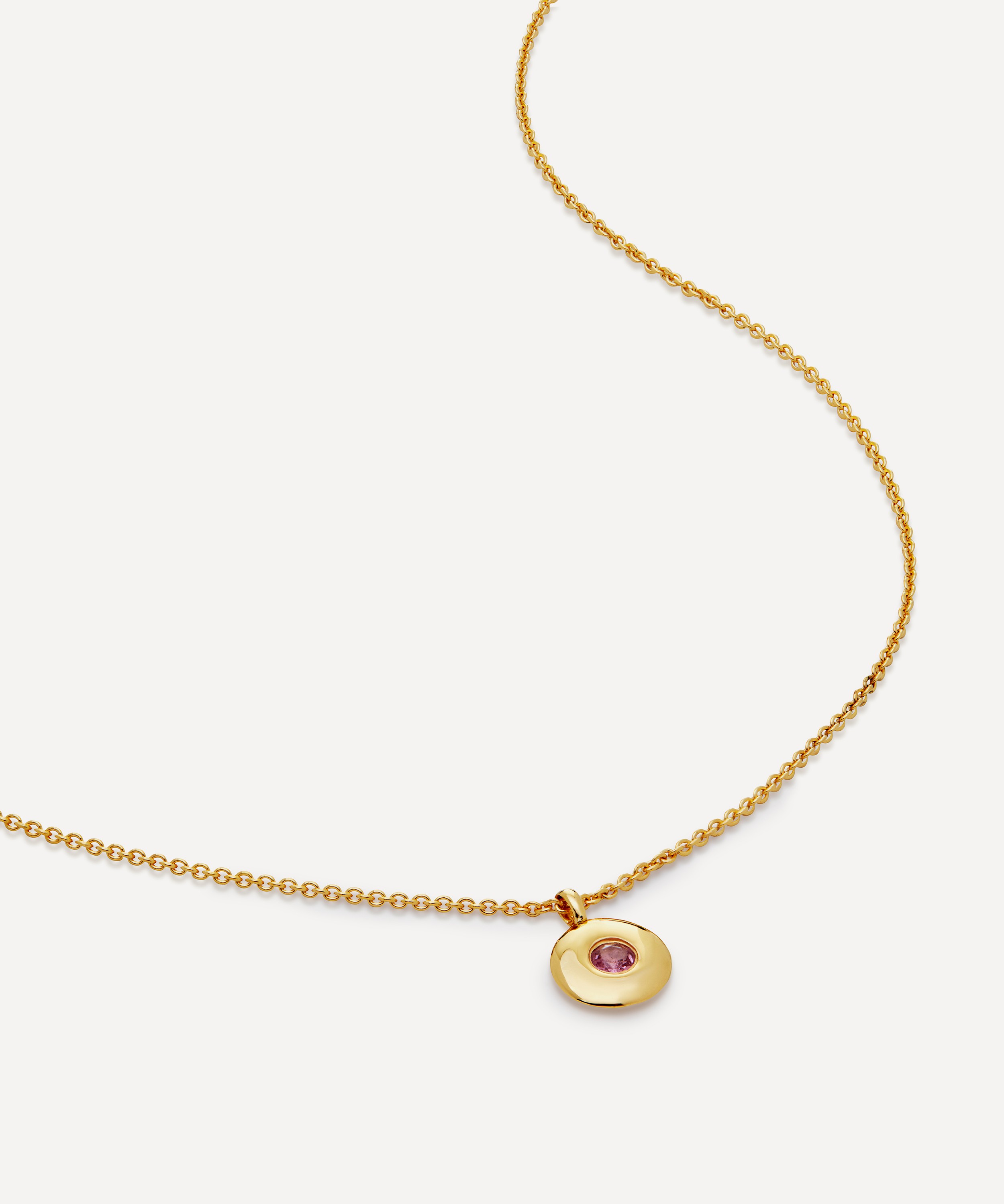 Monica Vinader - 18ct Gold-Plated Vermeil Silver Pink Tourmaline Birthstone Pendant Necklace image number 0