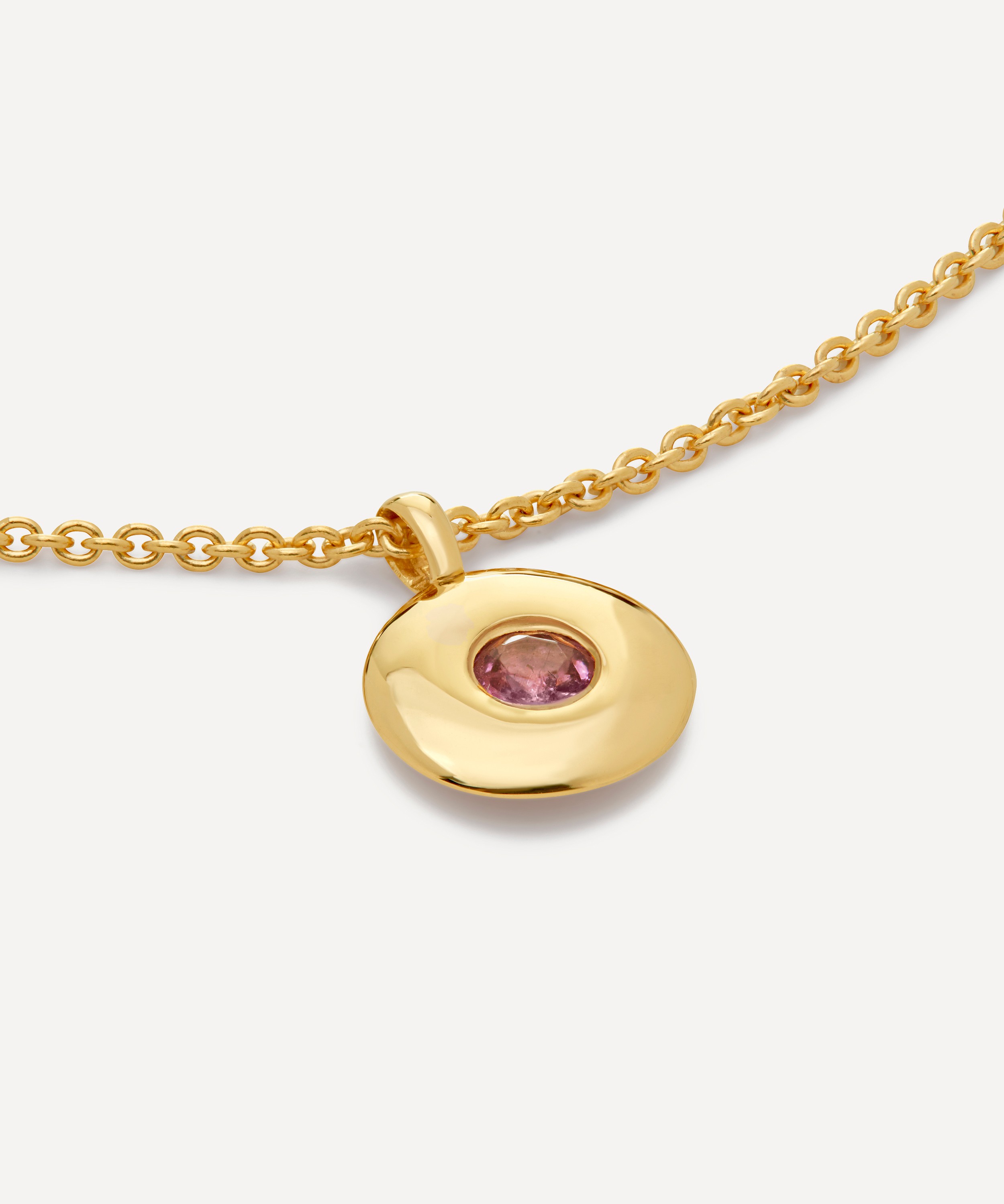 Monica Vinader - 18ct Gold-Plated Vermeil Silver Pink Tourmaline Birthstone Pendant Necklace image number 1