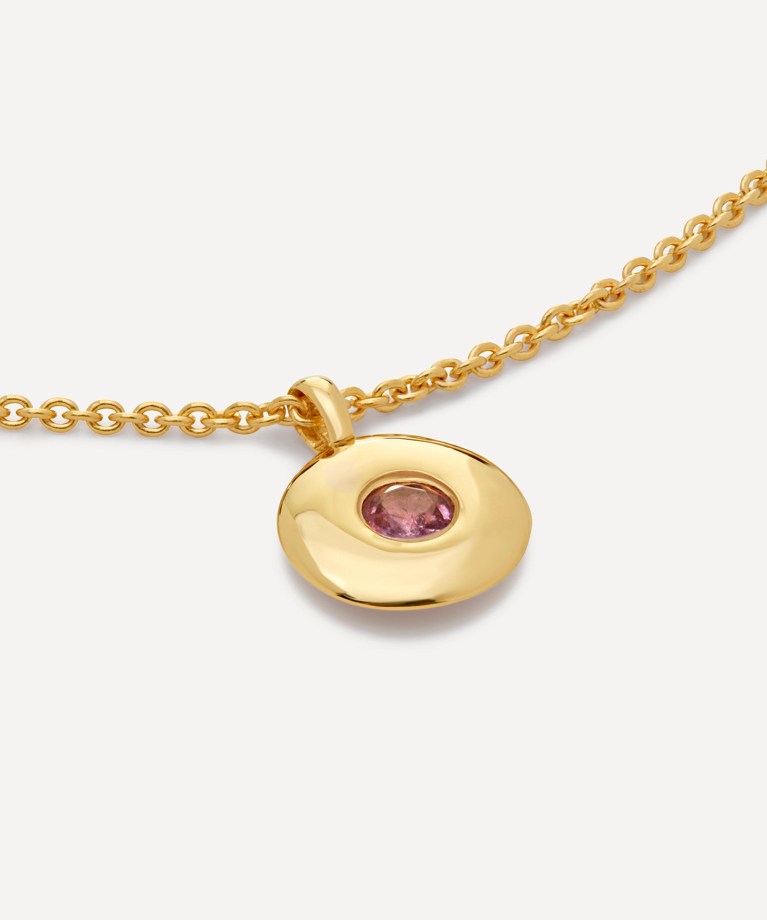 Monica Vinader - 18ct Gold-Plated Vermeil Silver Pink Tourmaline Birthstone Pendant Necklace image number 1