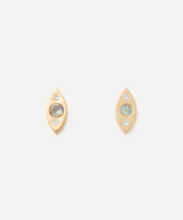 Melissa Joy Manning - 14ct Gold Mini Diamond and Quartz Stud Earrings image number null