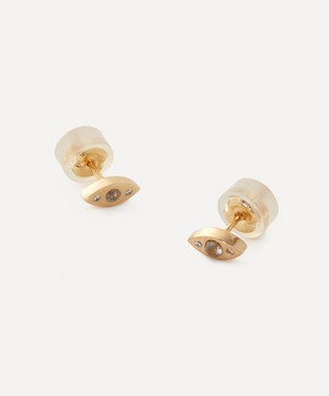 Melissa Joy Manning - 14ct Gold Mini Diamond and Quartz Stud Earrings image number 1
