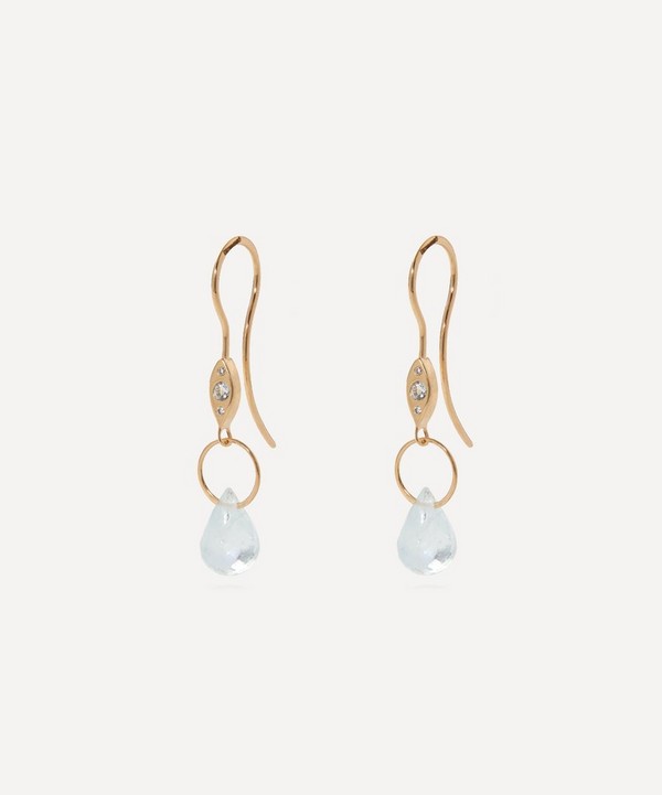 Melissa Joy Manning - 14ct Gold Diamond and Aquamarine Drop Earrings