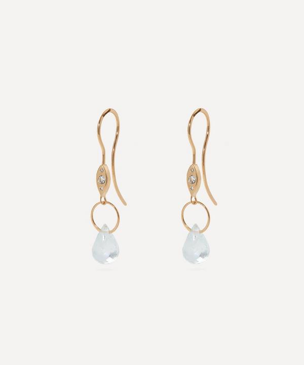 Melissa Joy Manning - 14ct Gold Diamond and Aquamarine Drop Earrings