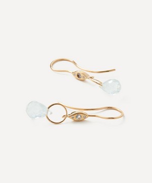 Melissa Joy Manning - 14ct Gold Diamond and Aquamarine Drop Earrings image number 1