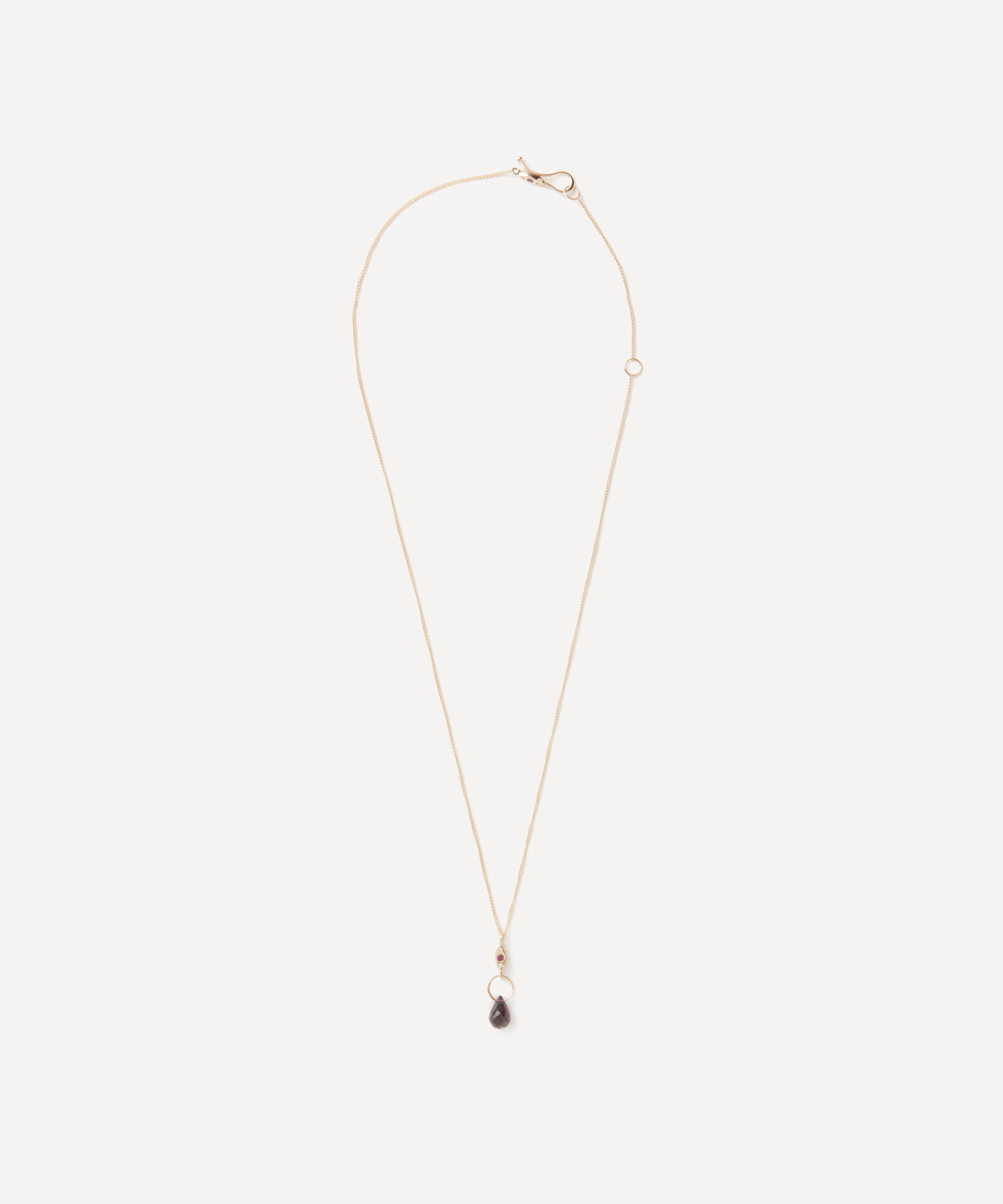 Melissa Joy Manning - 14ct Gold Classic Diamond and Garnet Drop Pendant Necklace image number 1