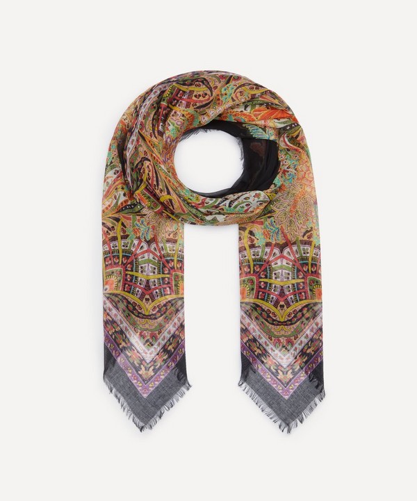 Etro - Black Paisley Print Square Scarf image number null