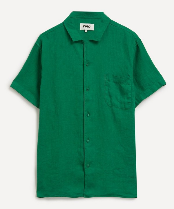YMC - Malick Green Linen Short-Sleeve Shirt image number null