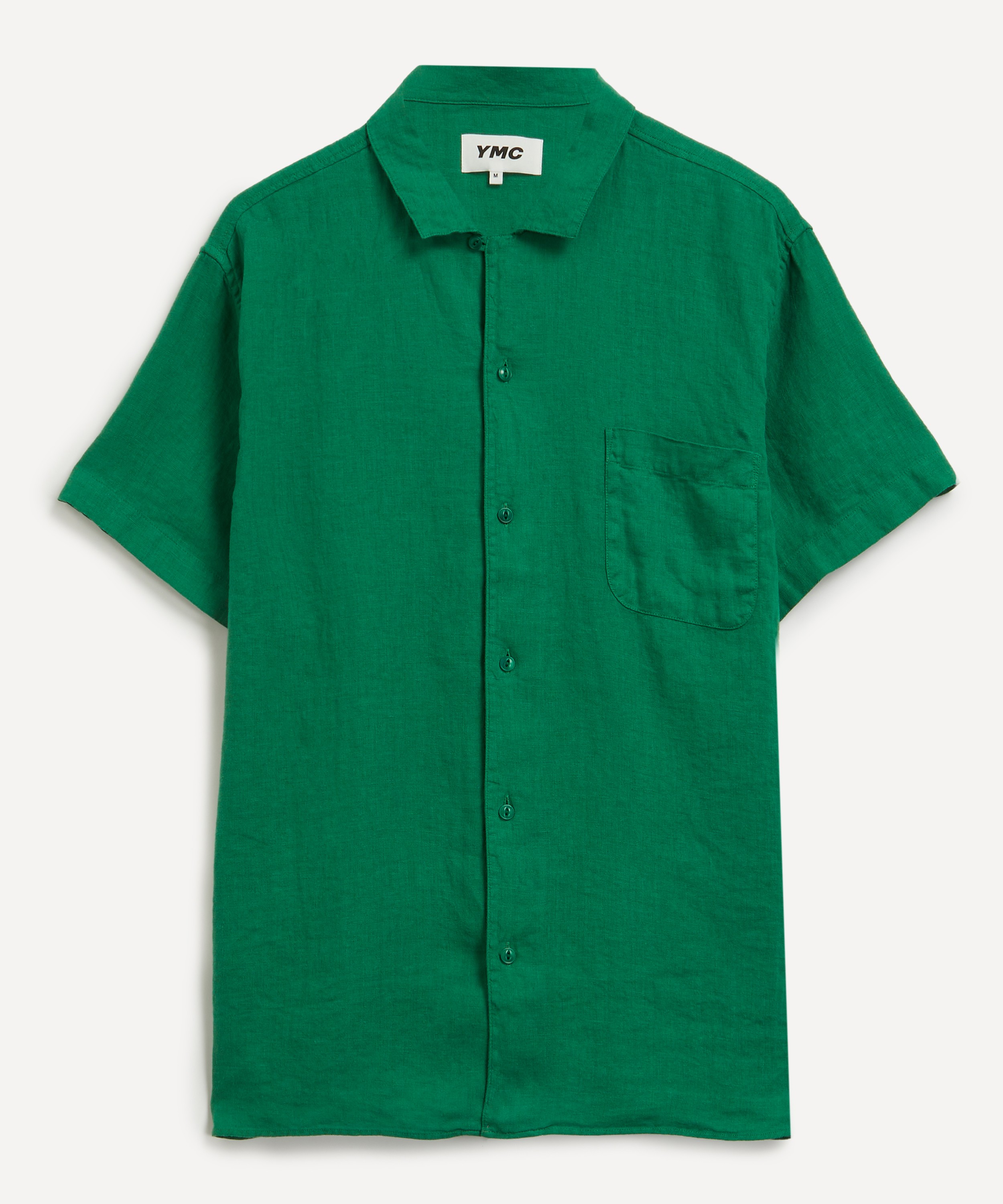 YMC - Malick Green Linen Short-Sleeve Shirt image number 0