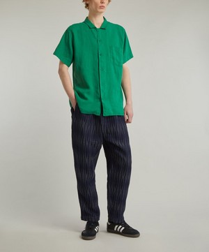 YMC - Malick Green Linen Short-Sleeve Shirt image number 1
