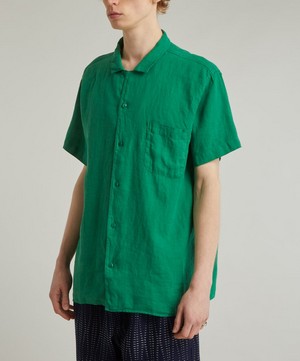 YMC - Malick Green Linen Short-Sleeve Shirt image number 2