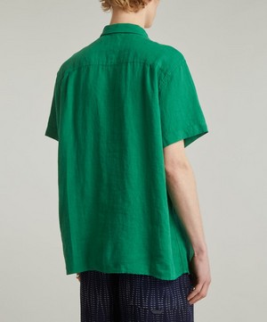 YMC - Malick Green Linen Short-Sleeve Shirt image number 3