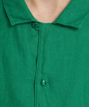 YMC - Malick Green Linen Short-Sleeve Shirt image number 4