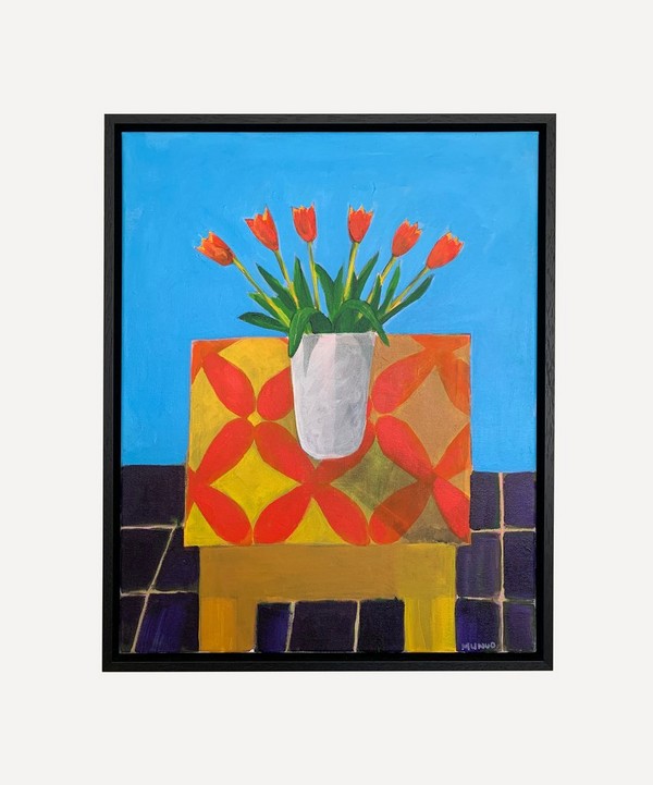 Naomi Munuo - Tulips on Patterned Tablecloth 2023 Original Framed Artwork
