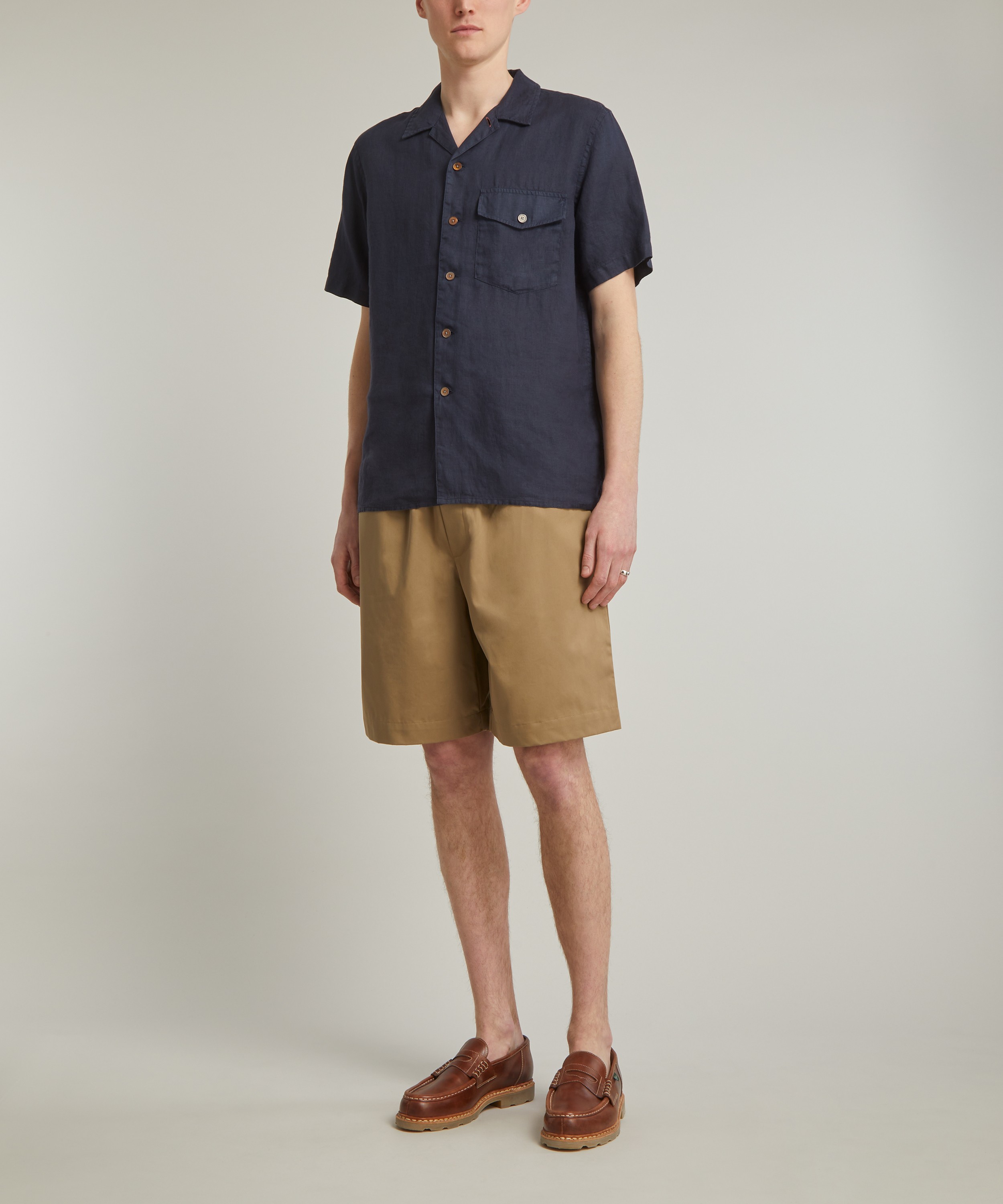PS Paul Smith - Short-Sleeve Navy Linen Shirt image number 1