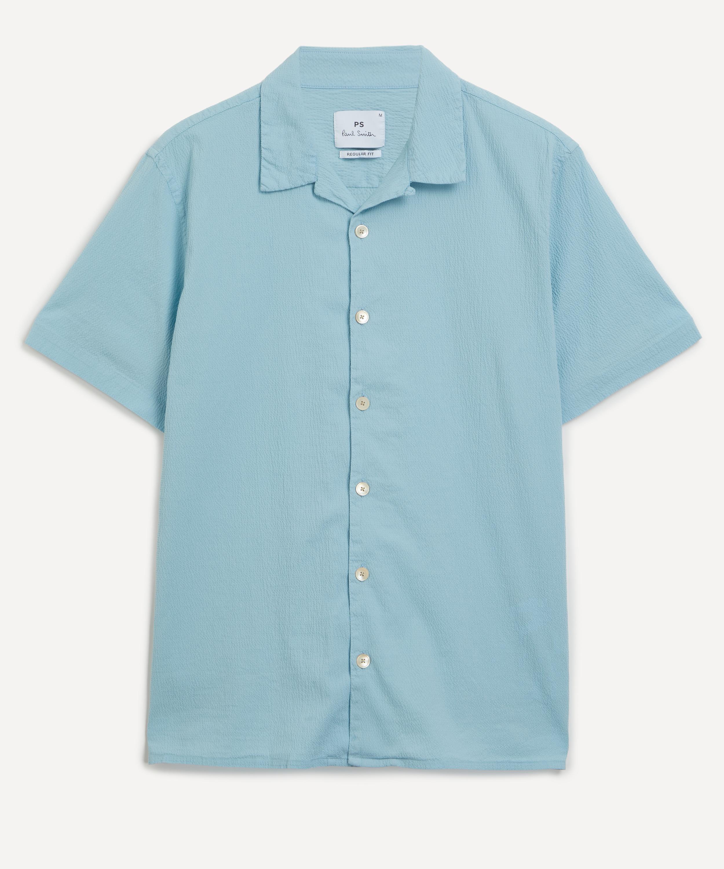 PS Paul Smith - Blue Cotton Seersucker Short-Sleeve Shirt image number 0