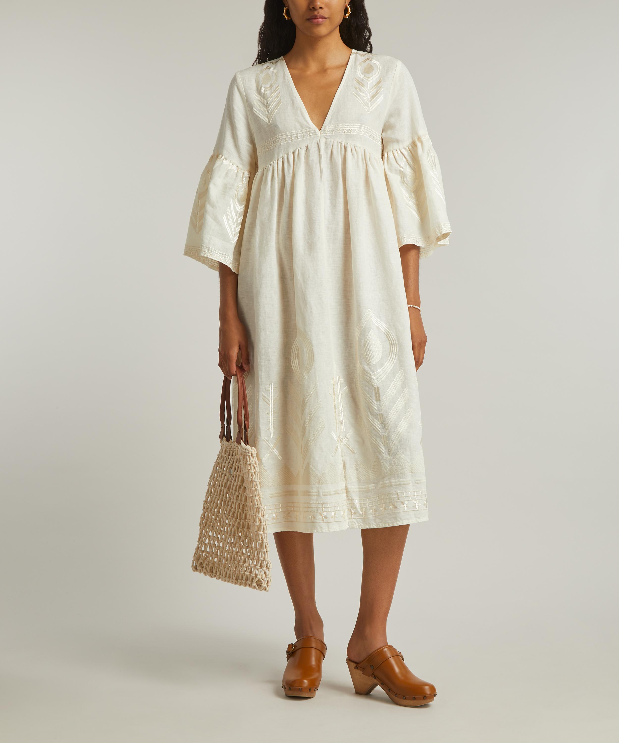 Kori - Linen Feathers Midi Split Hem Dress image number 1