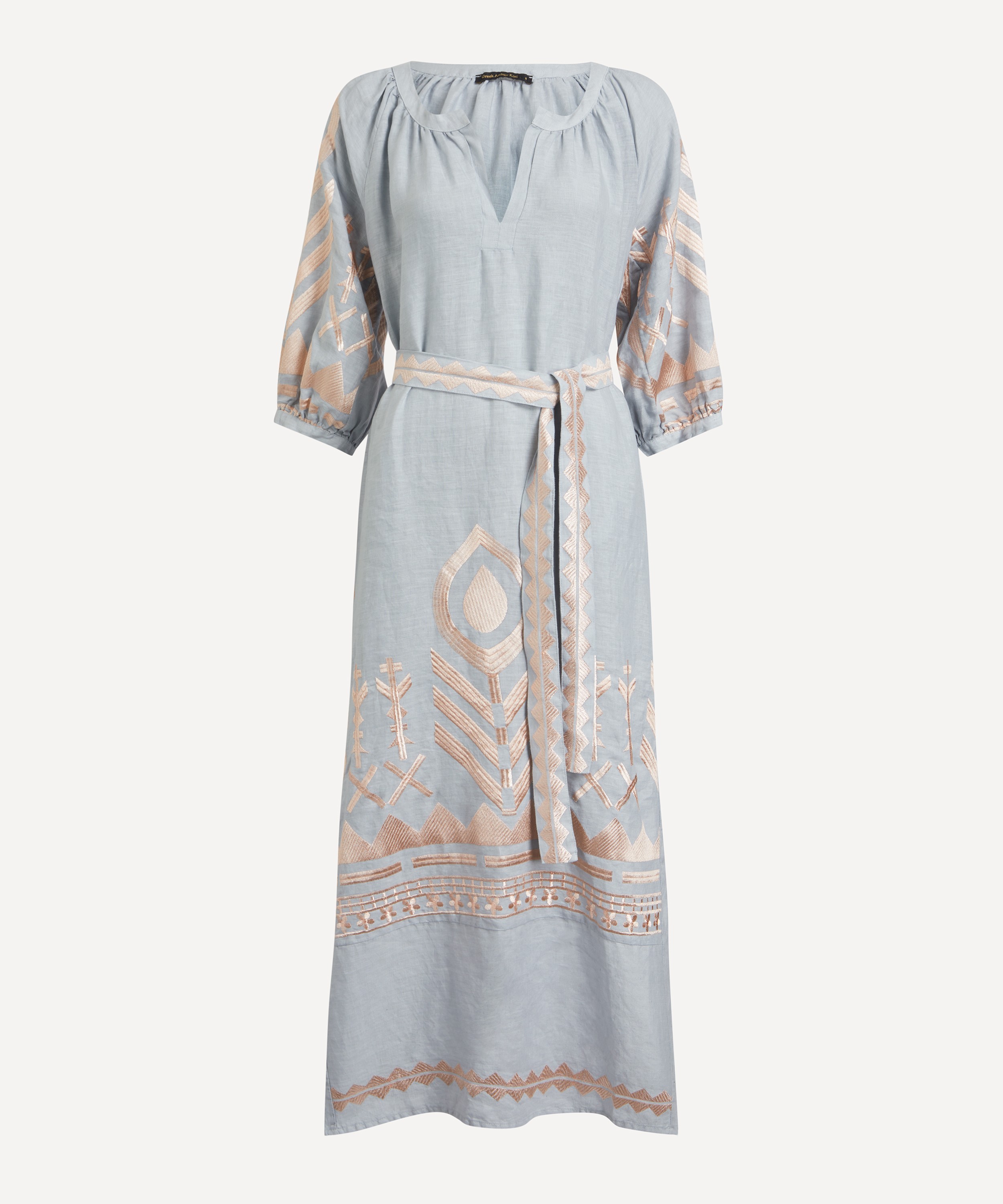 Kori - Linen Feathers Long Belted Dress