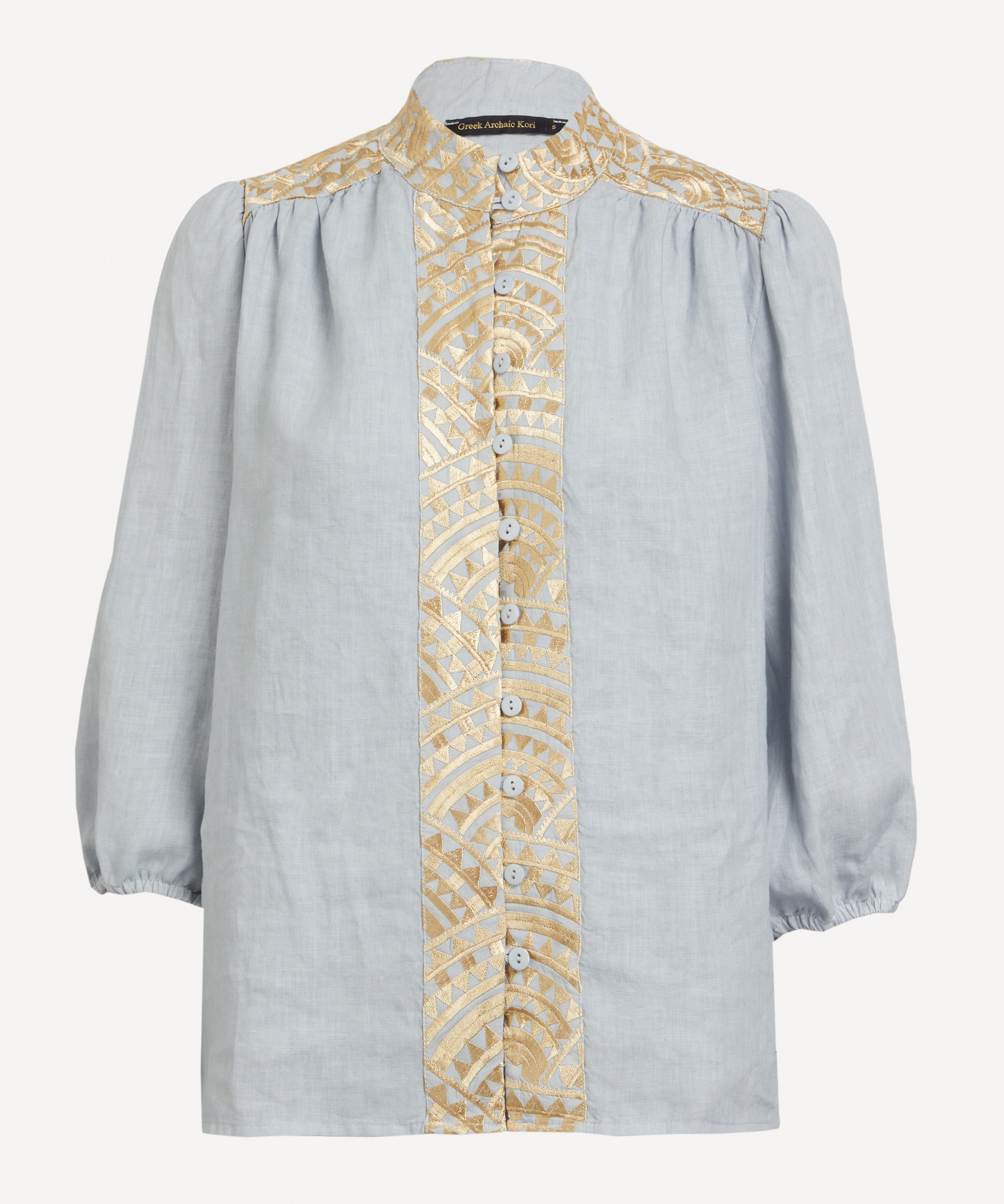 Kori - Linen Puff Sleeve Embroidered Shirt image number 0