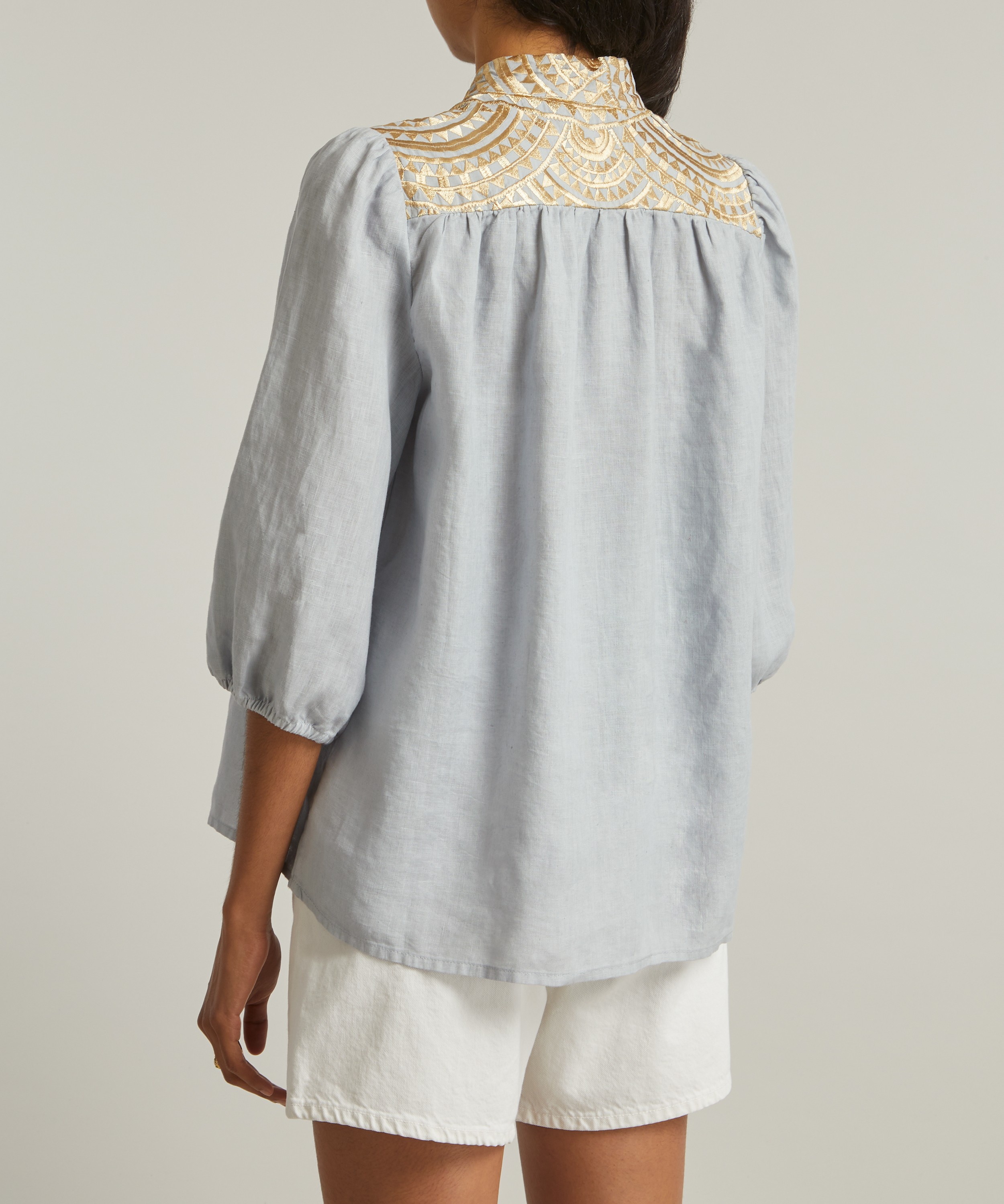 Kori - Linen Puff Sleeve Embroidered Shirt image number 3