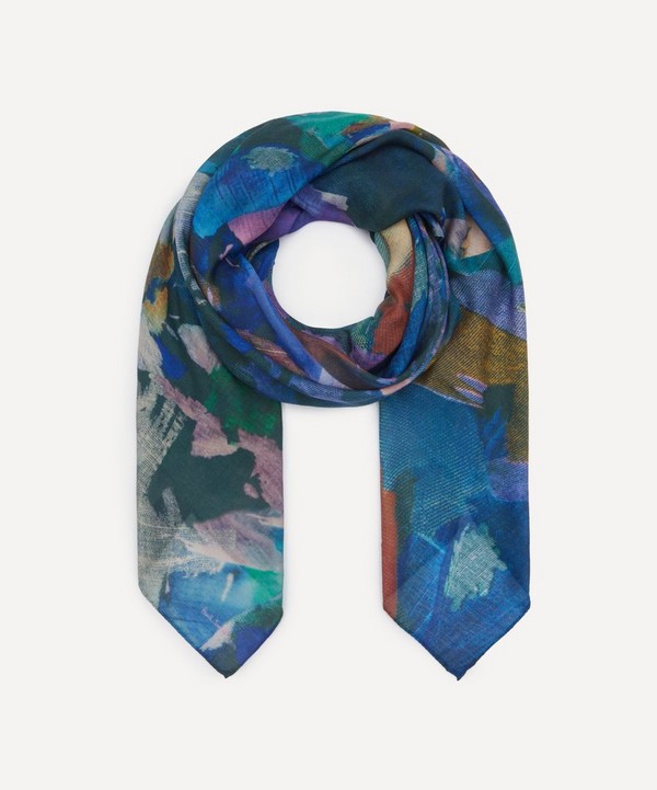Paul Smith - Blue Floral Collage Print Scarf image number null