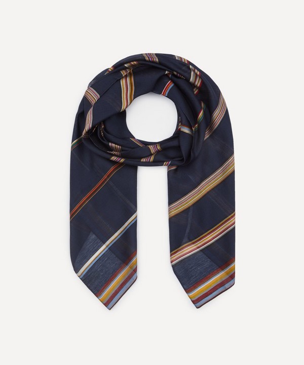 Paul Smith - Navy Broken Signature Stripe Scarf image number null