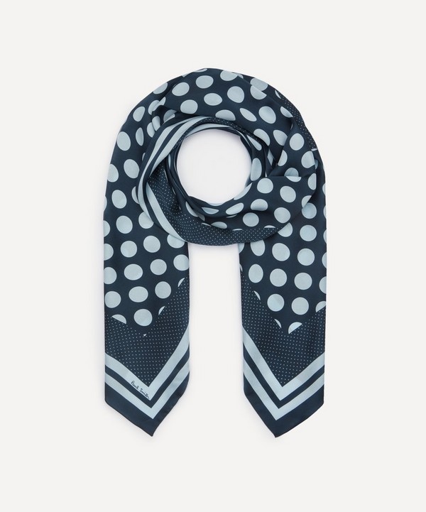 Paul Smith - Blue Silk Polka Dot Scarf image number null