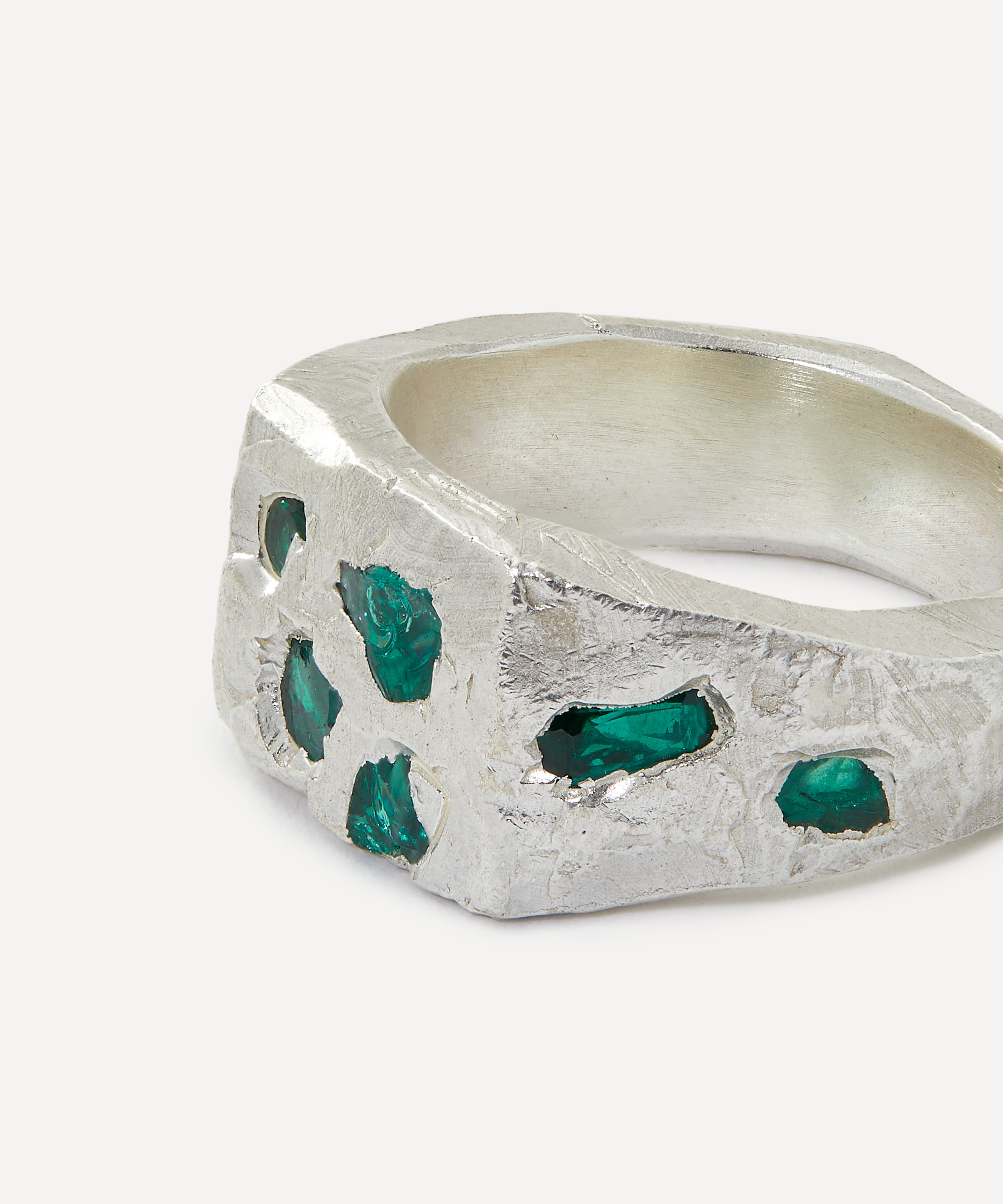 The Ouze - Sterling Silver Emerald Scatter Signet Ring image number 1