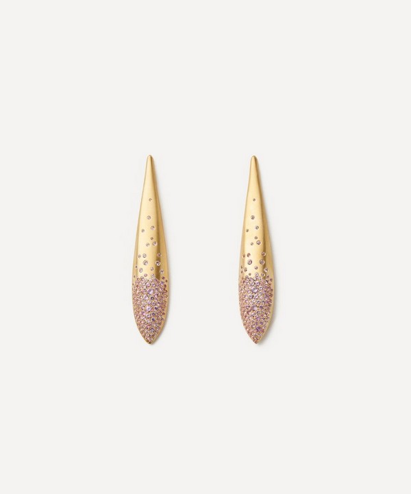 Nada Ghazal - 18ct Gold Lotus Petal Pink Sapphire Drop Earrings image number null
