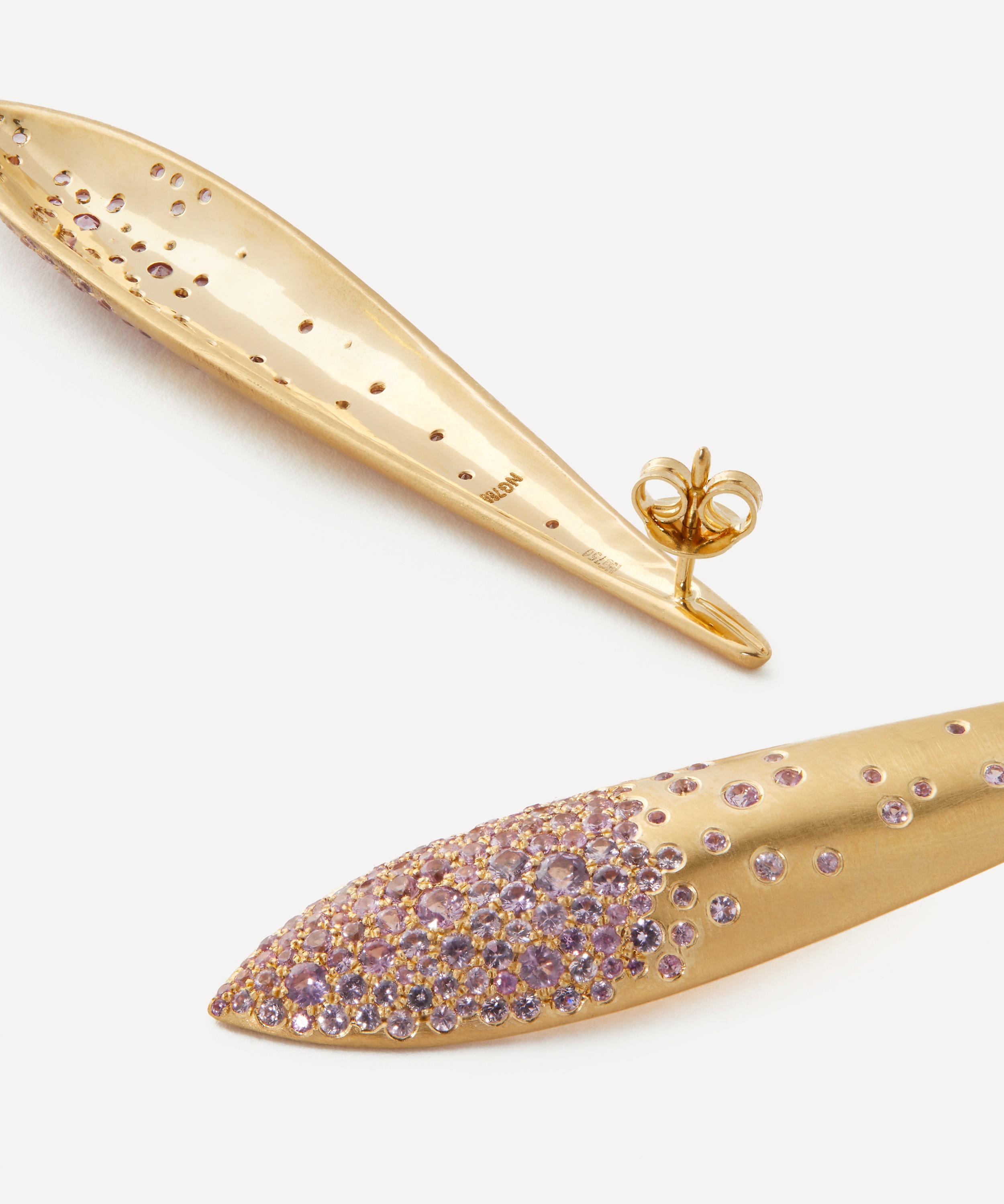 Nada Ghazal - 18ct Gold Lotus Petal Pink Sapphire Drop Earrings image number 1
