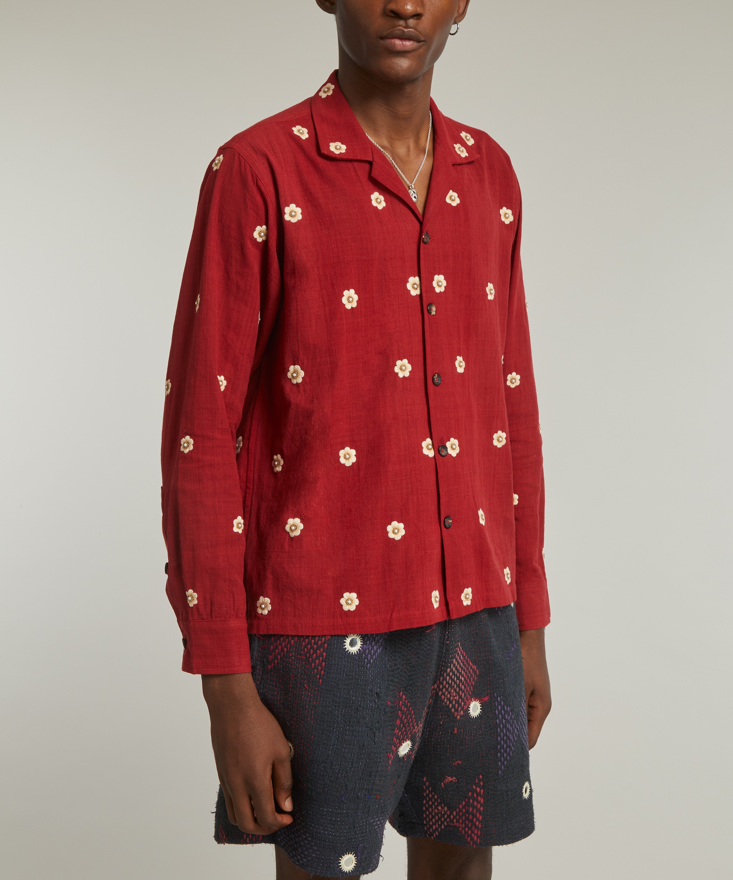 Kartik Research - Red Hand-Embroidered Floral Shirt image number 2