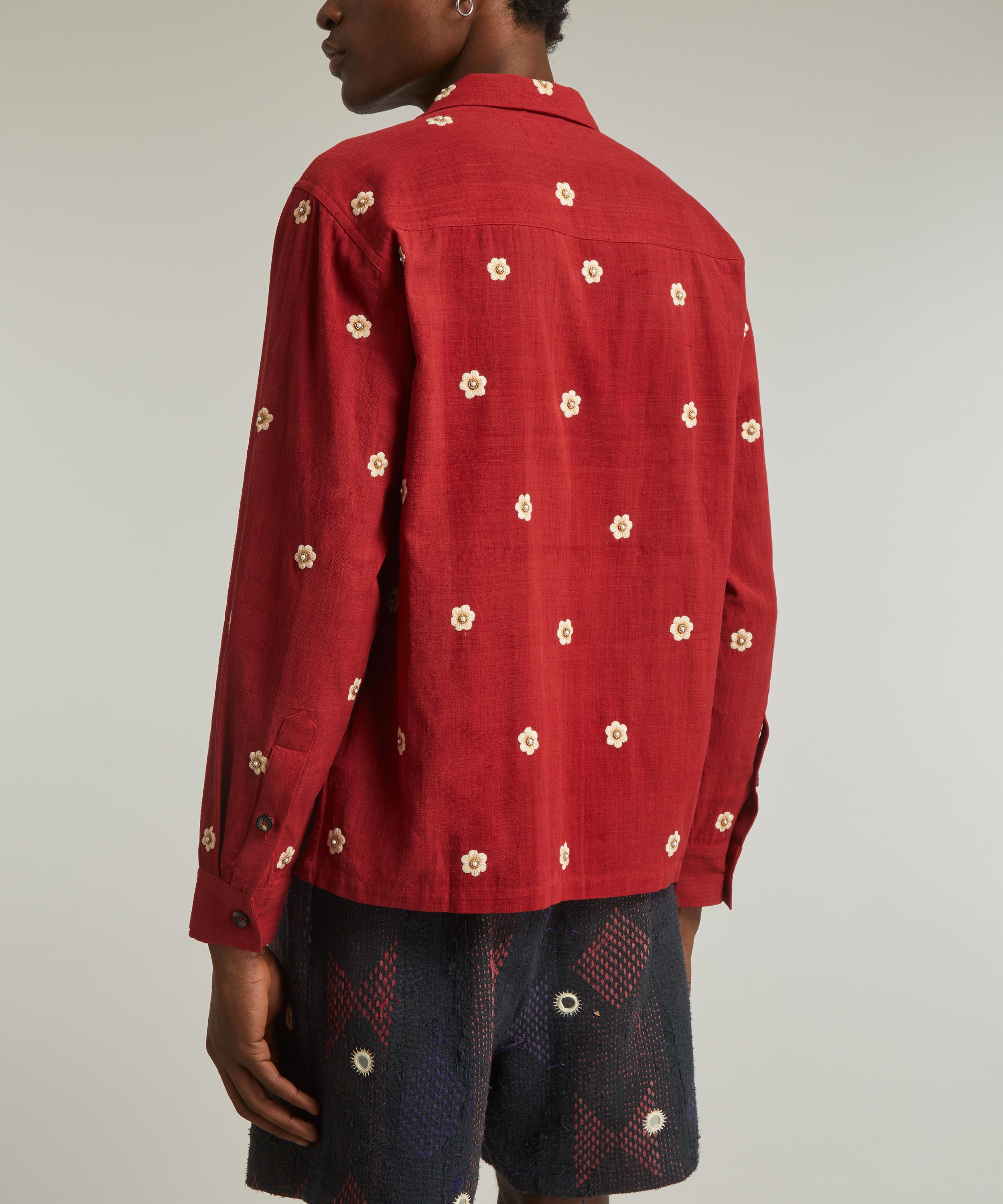 Kartik Research - Red Hand-Embroidered Floral Shirt image number 3