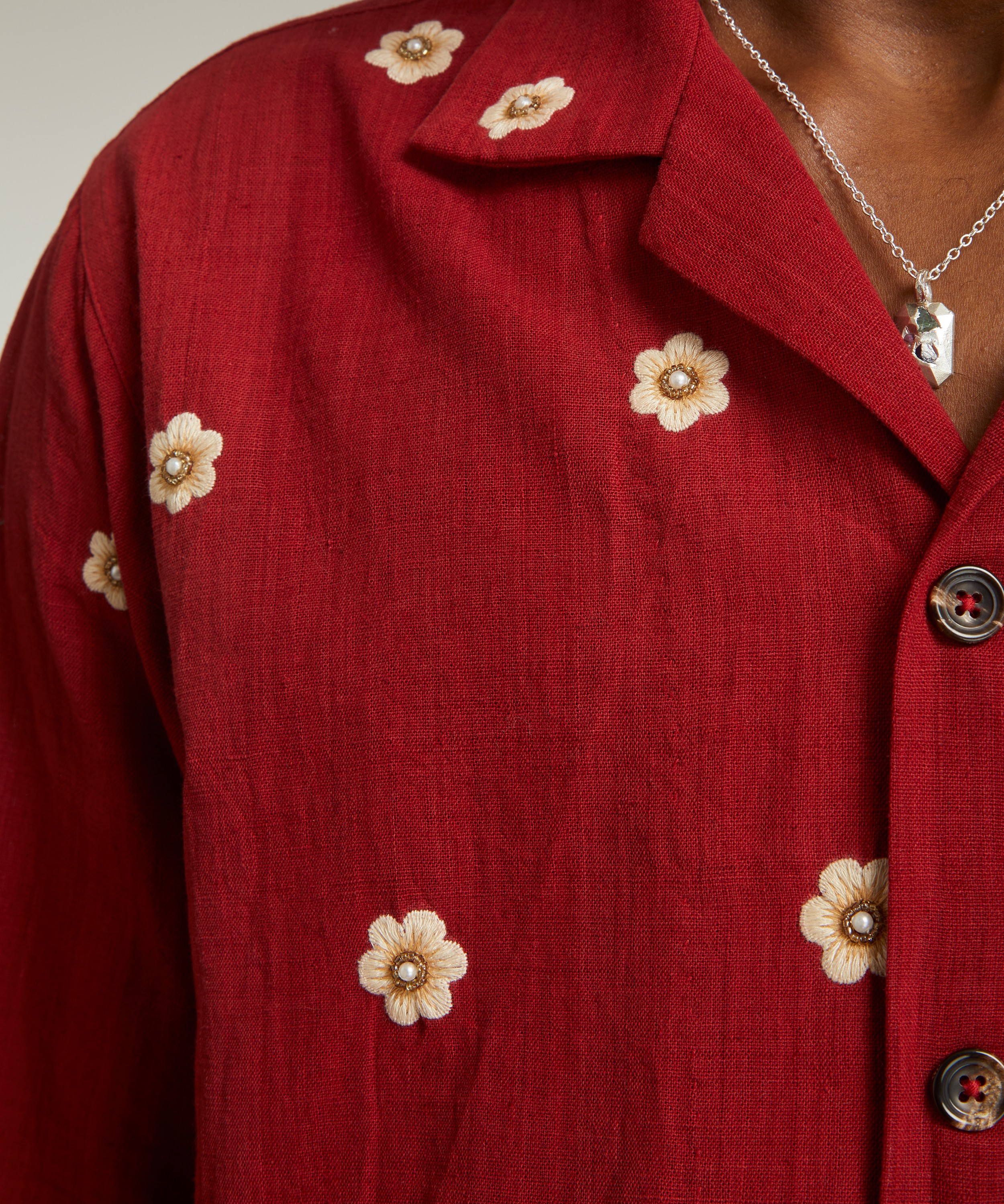 Kartik Research - Red Hand-Embroidered Floral Shirt image number 4