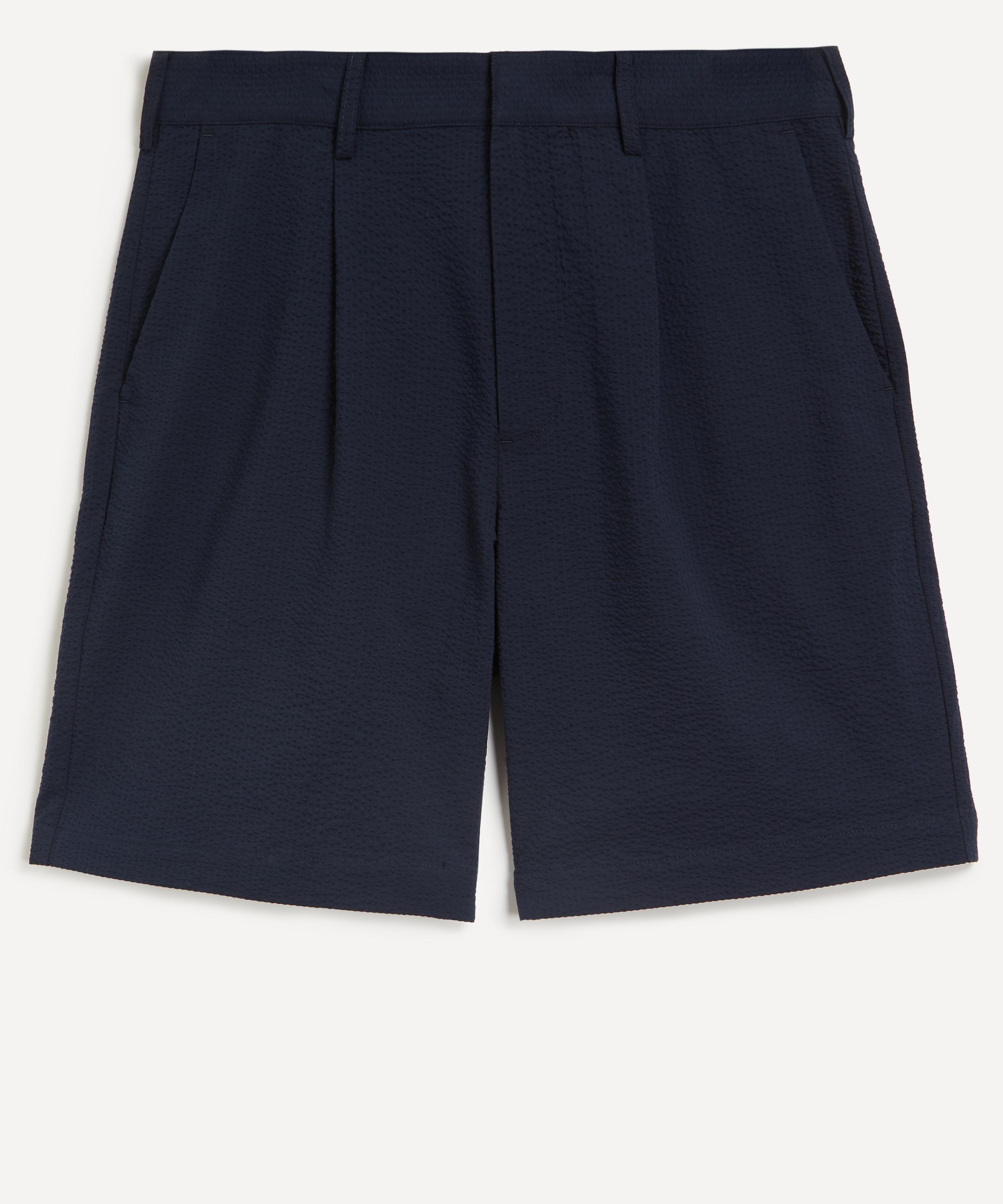 Wax London - Linton Navy Seersucker Pleat Short