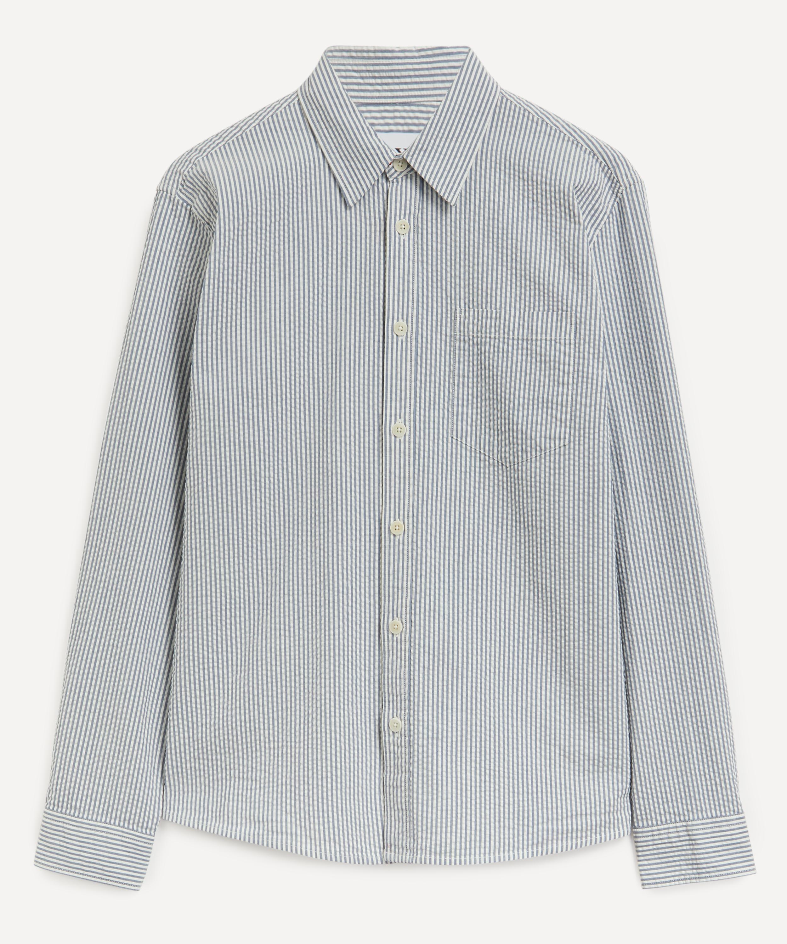 Wax London - Shelly Long-Sleeve Seersucker Navy Stripe Shirt image number 0