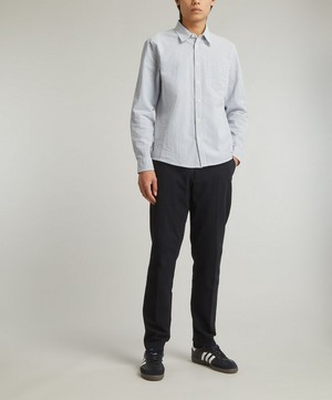 Wax London - Shelly Long-Sleeve Seersucker Navy Stripe Shirt image number 1