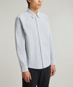 Wax London - Shelly Long-Sleeve Seersucker Navy Stripe Shirt image number 2