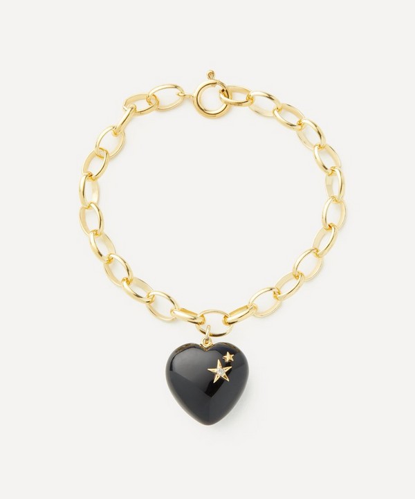 Kirstie Le Marque - Gold-Plated Diamond and Onyx Chunky Heart Bracelet image number null
