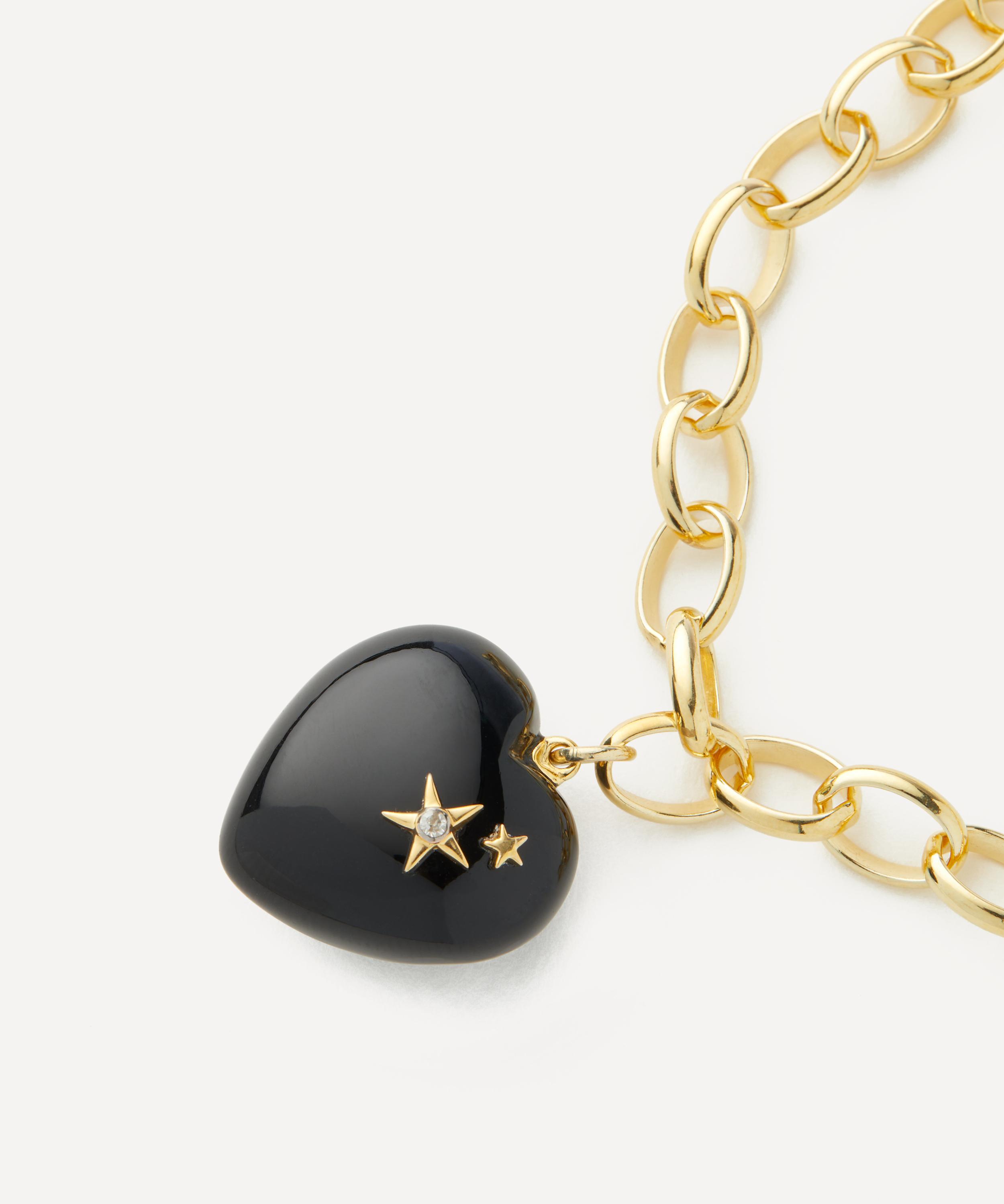 Kirstie Le Marque - Gold-Plated Diamond and Onyx Chunky Heart Bracelet image number 1