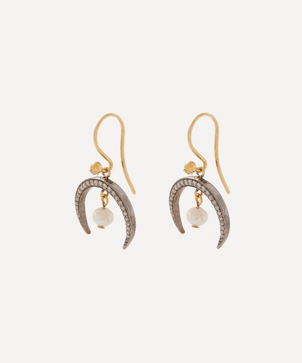 Kirstie Le Marque - Gold-Plated Diamond Horn and Pearl Drop Earrings image number null