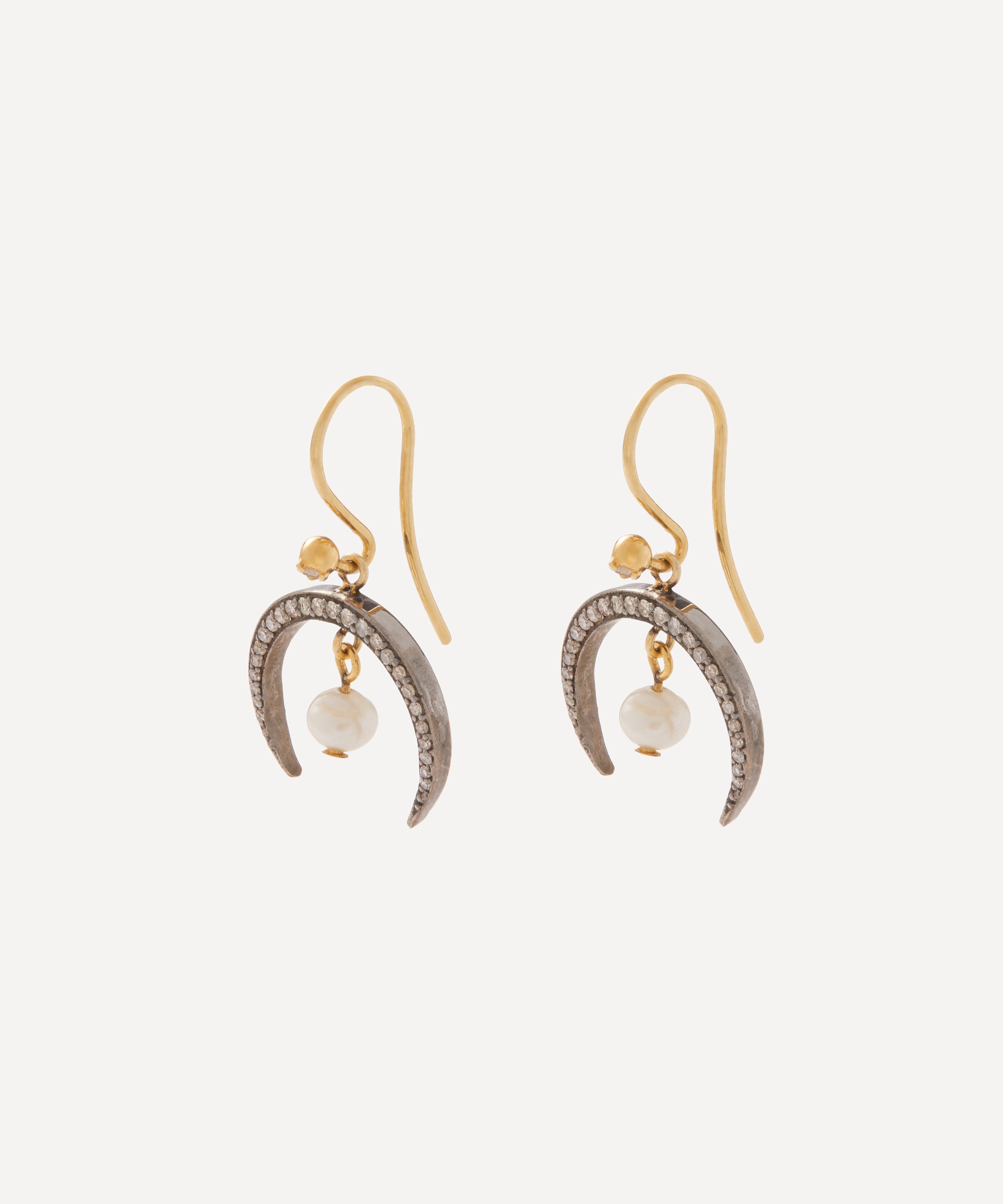 Kirstie Le Marque - Gold-Plated Diamond Horn and Pearl Drop Earrings image number 0