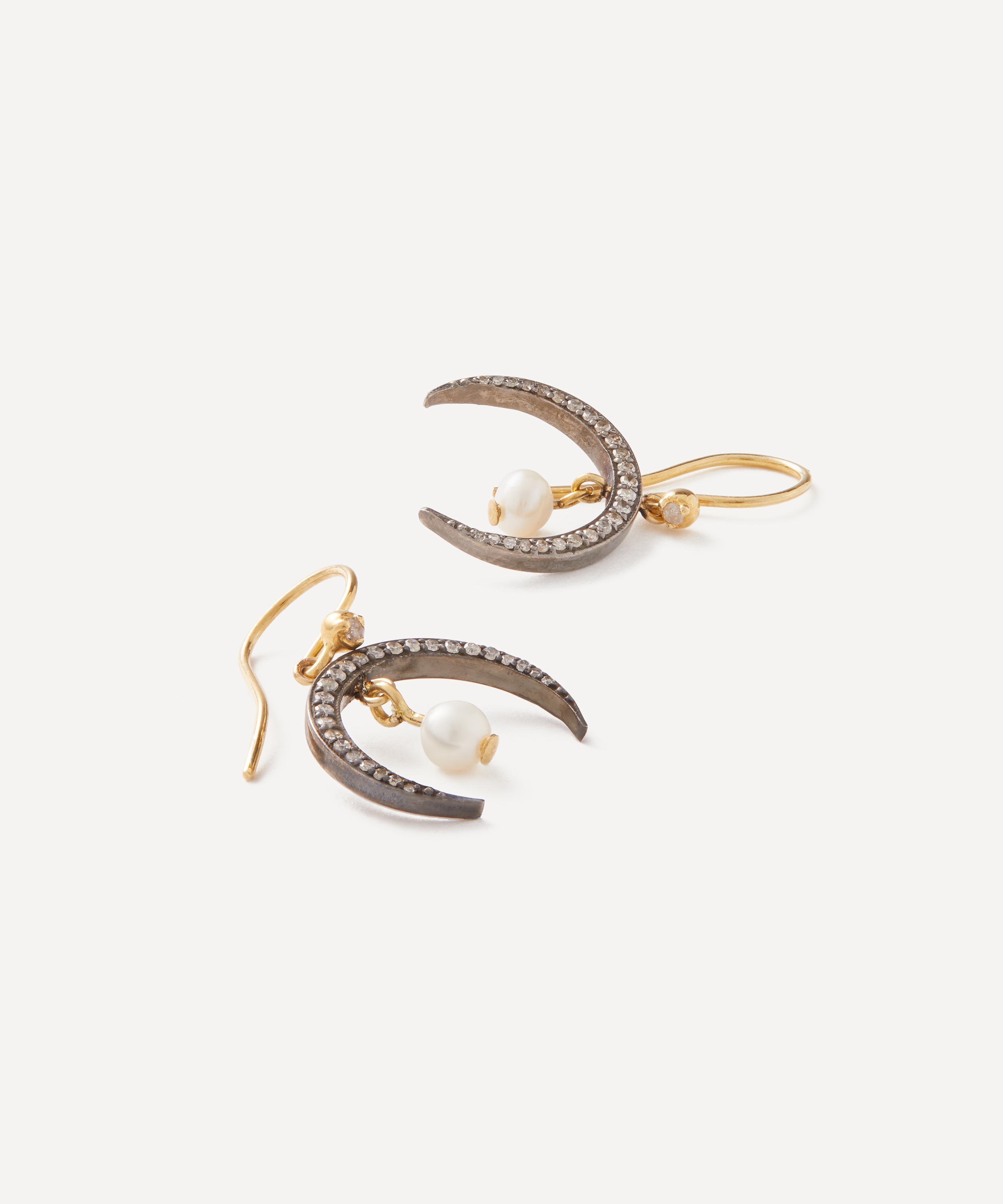 Kirstie Le Marque - Gold-Plated Diamond Horn and Pearl Drop Earrings image number 1