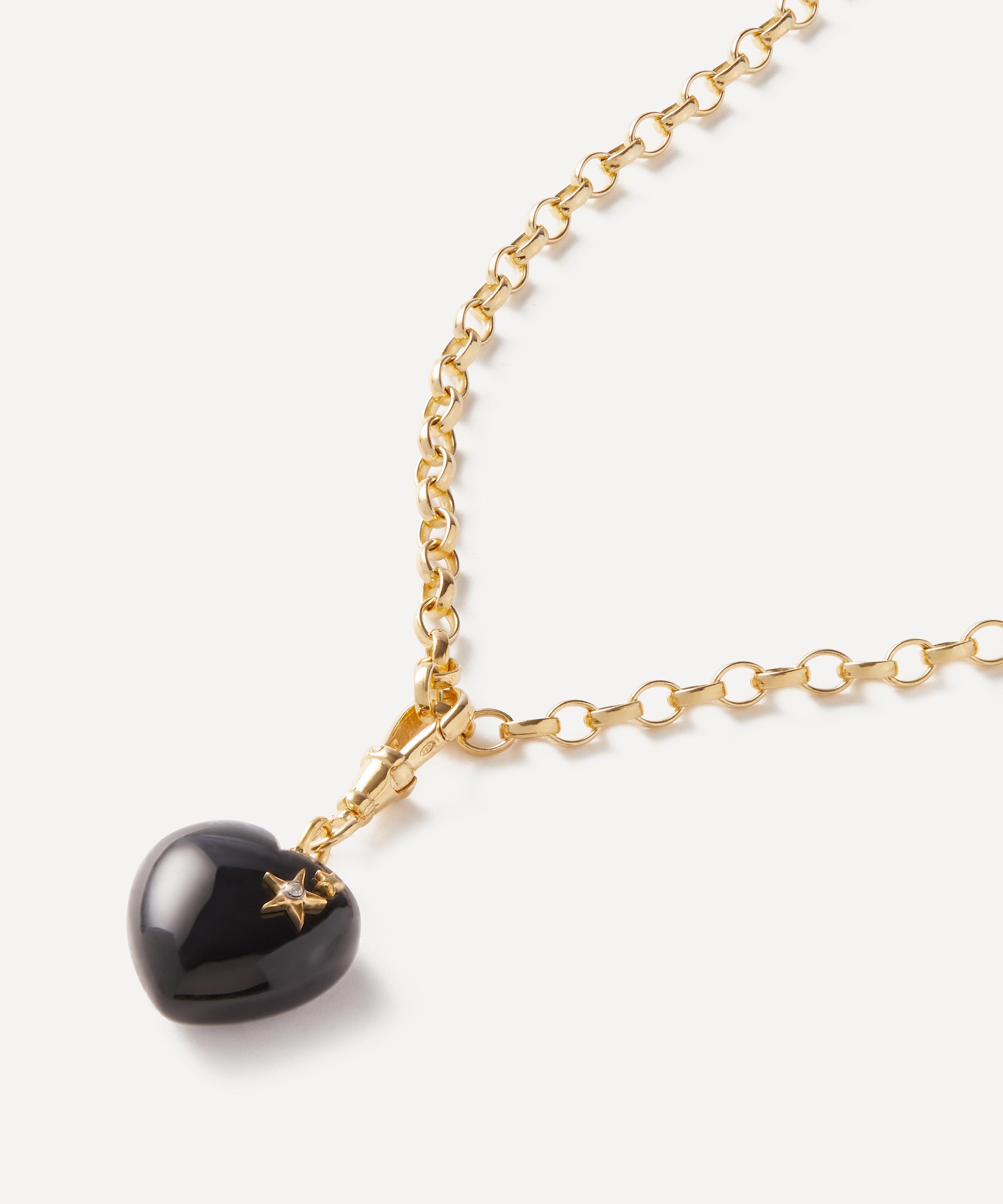 Kirstie Le Marque - Gold-Plated Diamond and Onyx Chunky Heart Pendant Necklace image number 0