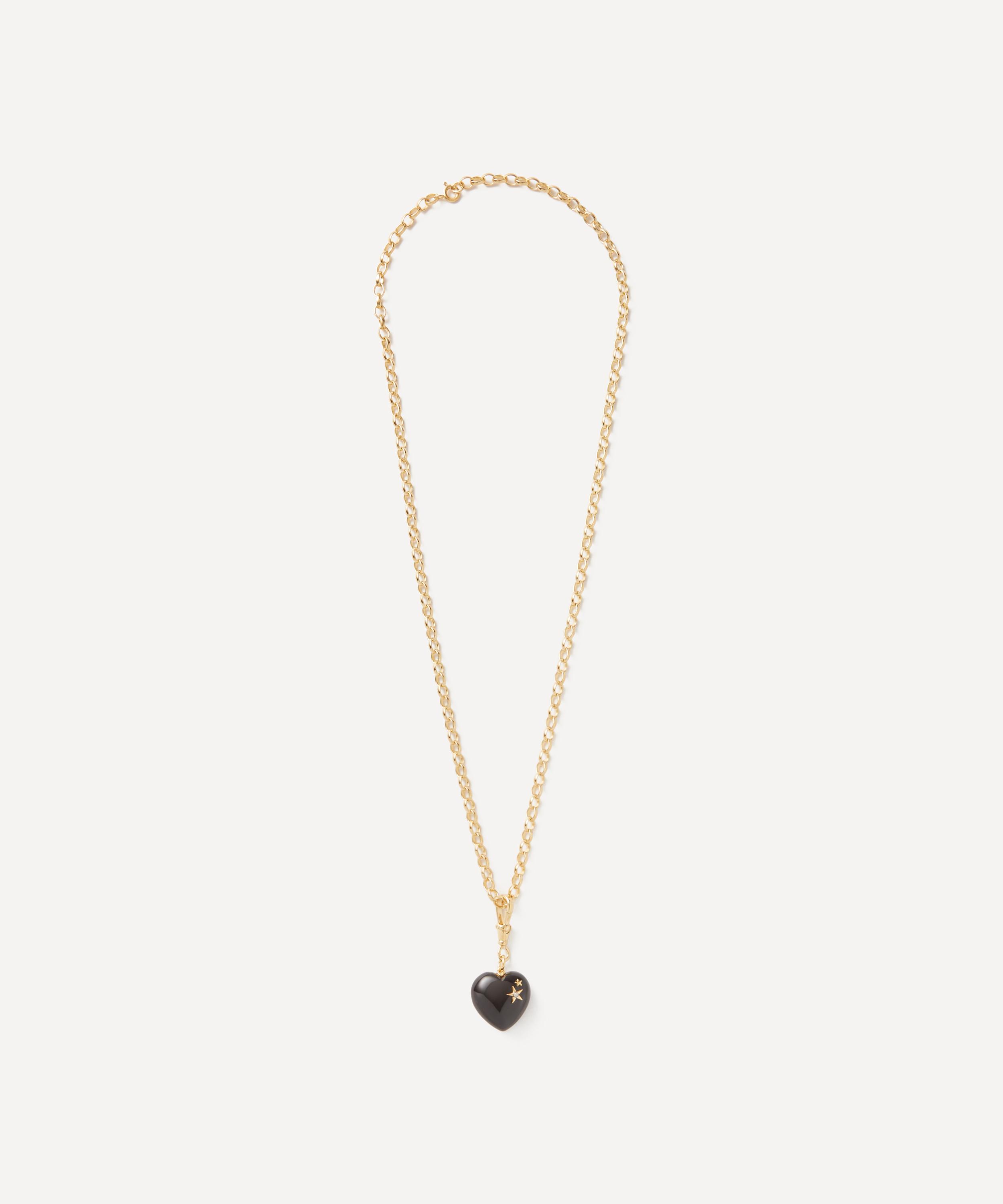 Kirstie Le Marque - Gold-Plated Diamond and Onyx Chunky Heart Pendant Necklace image number 1