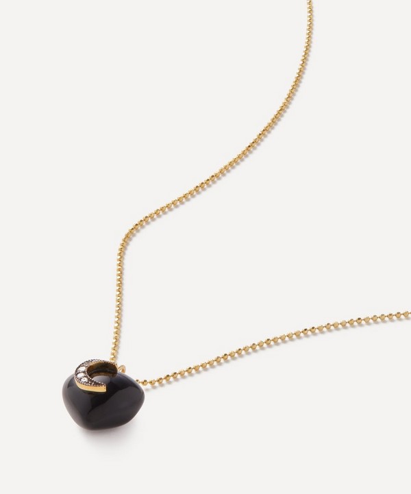 Kirstie Le Marque - Gold-Plated Diamond and Black Onyx Mini Heart Necklace image number null