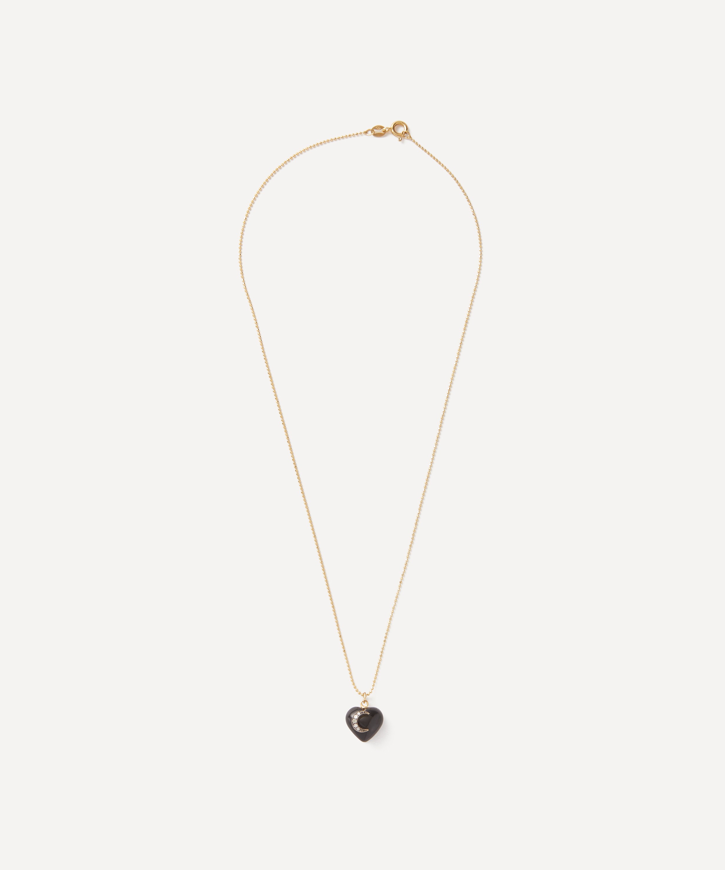 Kirstie Le Marque - Gold-Plated Diamond and Black Onyx Mini Heart Necklace image number 1
